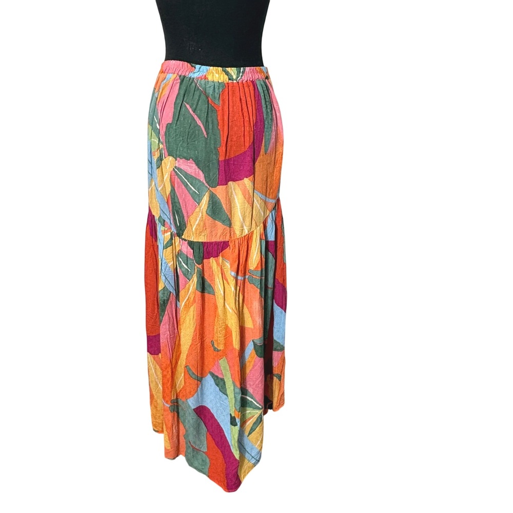 Christian Siriano Wrap Tropical Ruffle Maxi Skirt Size S Asymmetric Tiered Boho - Picture 3 of 11